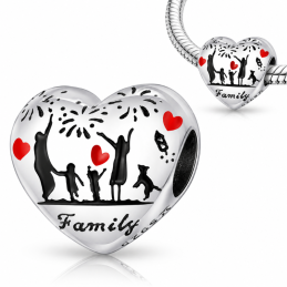 Charm pour bracelet coeur famille deux enfants chien