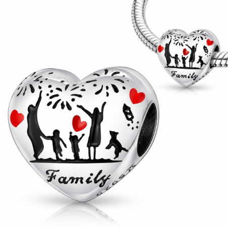 Charm pour bracelet coeur famille deux enfants chien