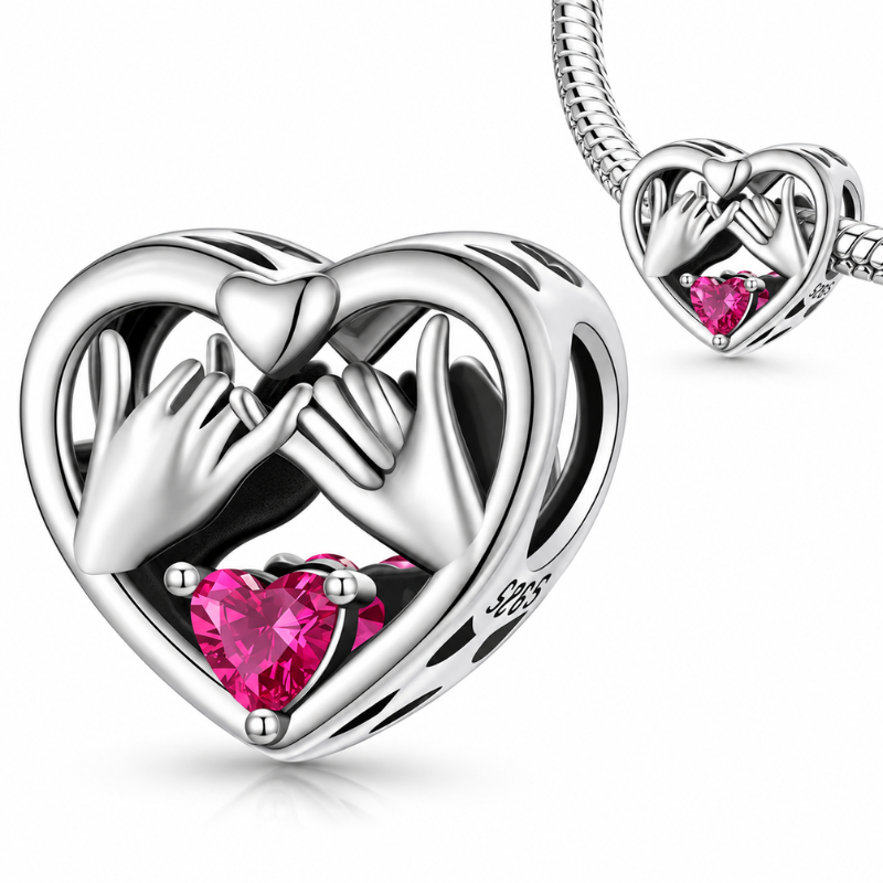 Charm pour bracelet coeur mariage pacs main entrelacée