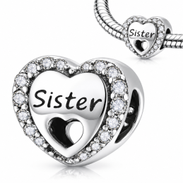 Charm pour bracelet coeur sister soeur strass
