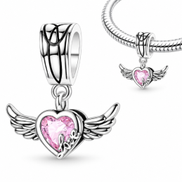 Charm pour bracelet coeur rose aile d'ange love