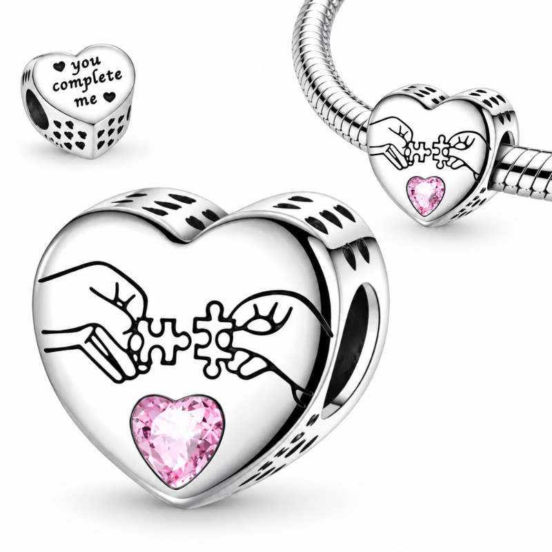 Charm pour bracelet tu me complète coeur puzzle