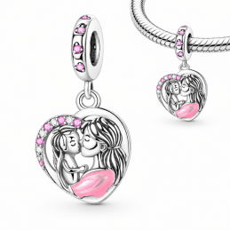 Charm pour bracelet coeur maman embrasse son enfant