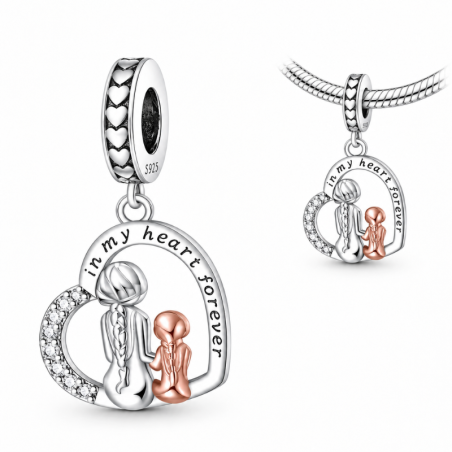 Charm pour bracelet coeur maman fille dans mon coeur