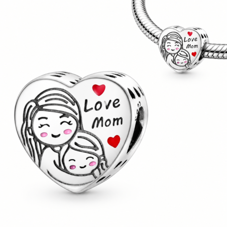 Charm pour bracelet coeur dans les bras de maman