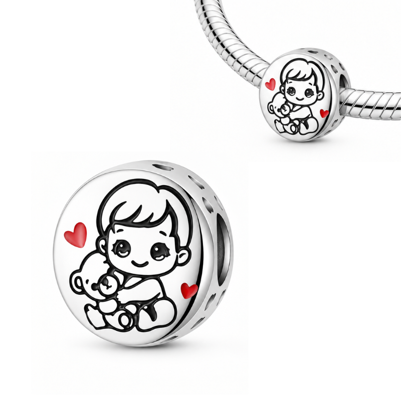 Charm pour bracelet bébé avec peluche cadeau maman