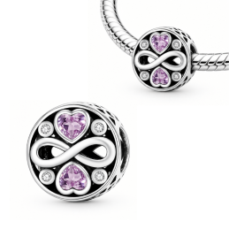 Charm pour bracelet coeur pierre rose infini