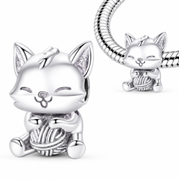 Charm pour bracelet chat mignon pelote