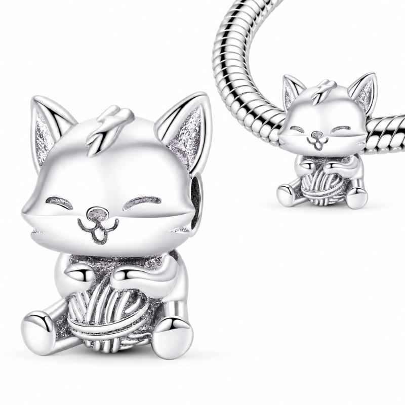 Charm pour bracelet chat mignon pelote
