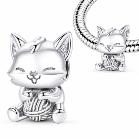 Charm pour bracelet chat mignon pelote
