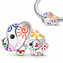 Charm éléphant maman bébé coloré pour bracelet