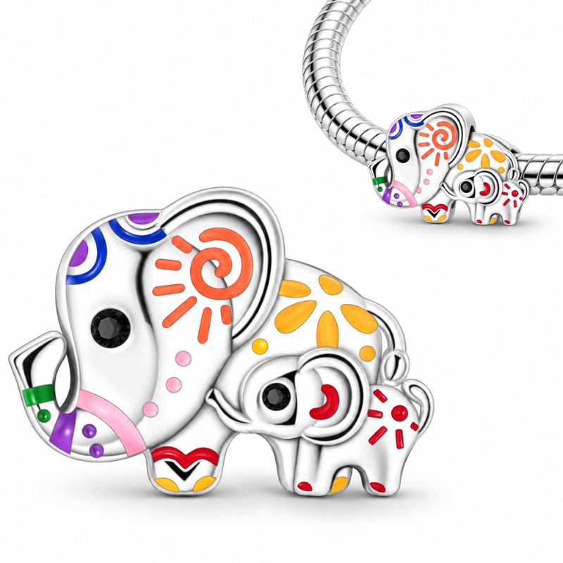 Charm éléphant maman bébé coloré pour bracelet