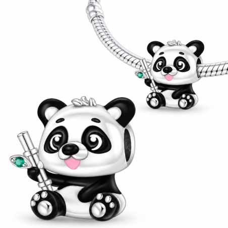 Charm pour bracelet bébé panda assis bambou