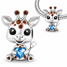 Charm pour bracelet girafe assise coeur bleu