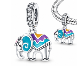 Charm pour bracelet éléphant ornée de draps colorés