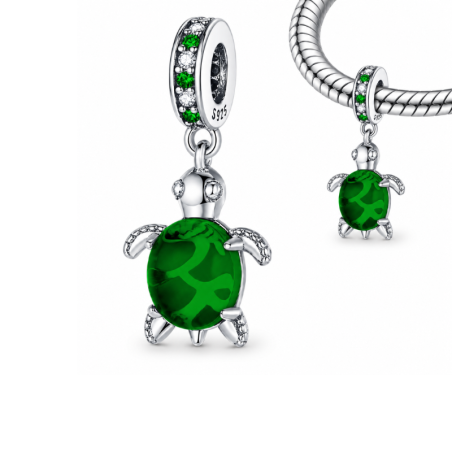 Charm pour bracelet tortue pierre verte