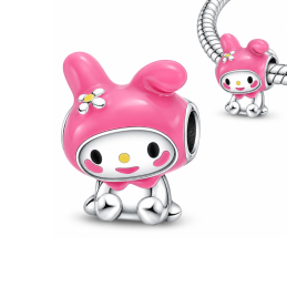 Charm pour bracelet petit lapin mignon bonnet rose