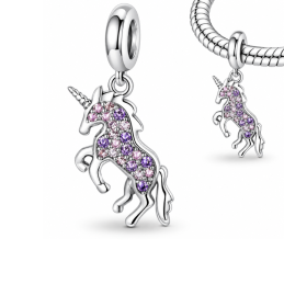 Charm pour bracelet argent licorne strass