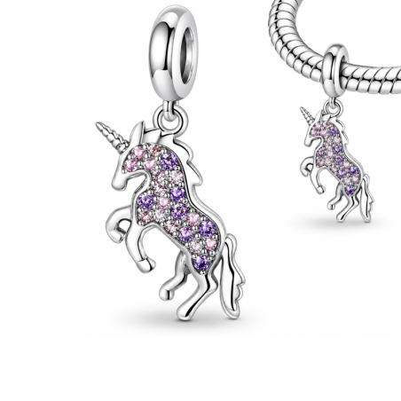 Charm pour bracelet argent licorne strass