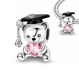 Charm pour bracelet ours coeur rose cadeau diplome