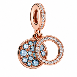 Charm pour bracelet doré rose anneau pierre blanche et bleu clair