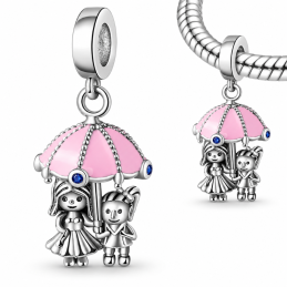 Charm pour bracelet enfants sous parapluie rose