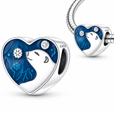Charm pour bracelet coeur ours polaire neige
