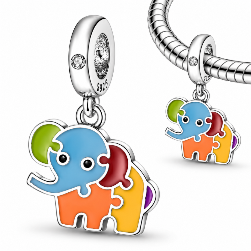 Charm pour bracelet éléphant multicolore puzzle