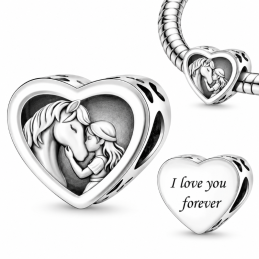 Charm pour bracelet cœur fille et cheval équitation
