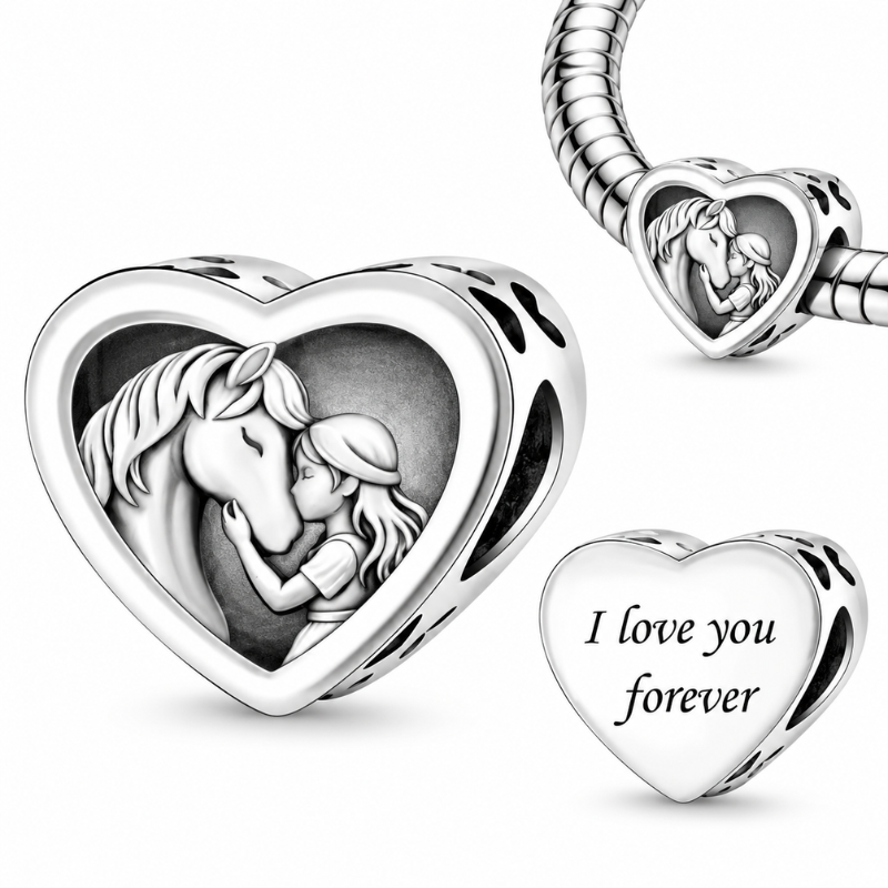 Charm pour bracelet cœur fille et cheval équitation
