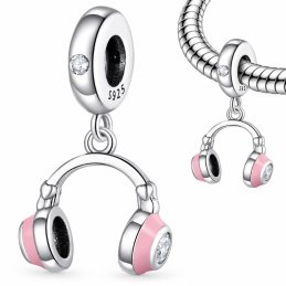 Charm pour bracelet casque rose musique