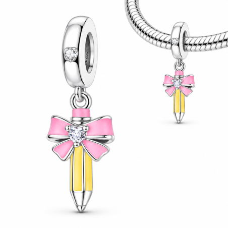 Charm pour bracelet crayon noeud cadeau maitresse école