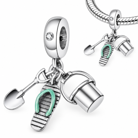 Charm pour bracelet argent vacances mer seau pelle tong
