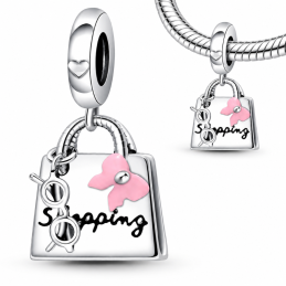 Charm pour bracelet sac shopping lunettes noeud rose