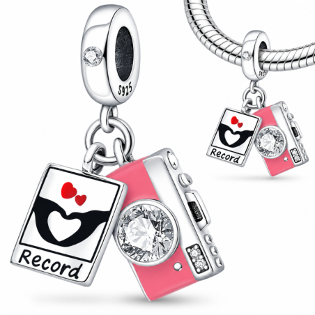 Charm pour bracelet appareil photo rose coeur souvenir