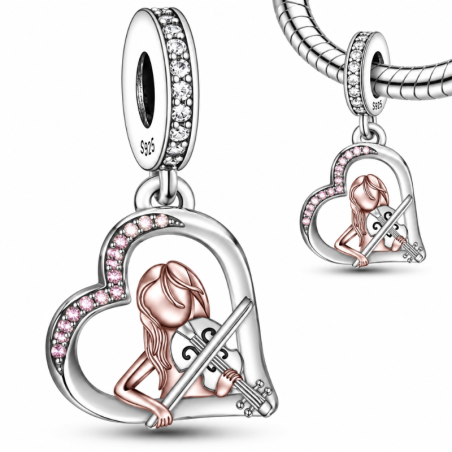 Charm bijou pour bracelet cadeau violoniste coeur
