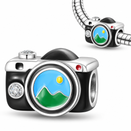 Charm pour bracelet appareil photo noir paysage