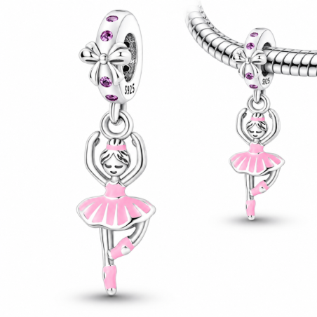 Charm pour bracelet ballerines danseuse ruban rose