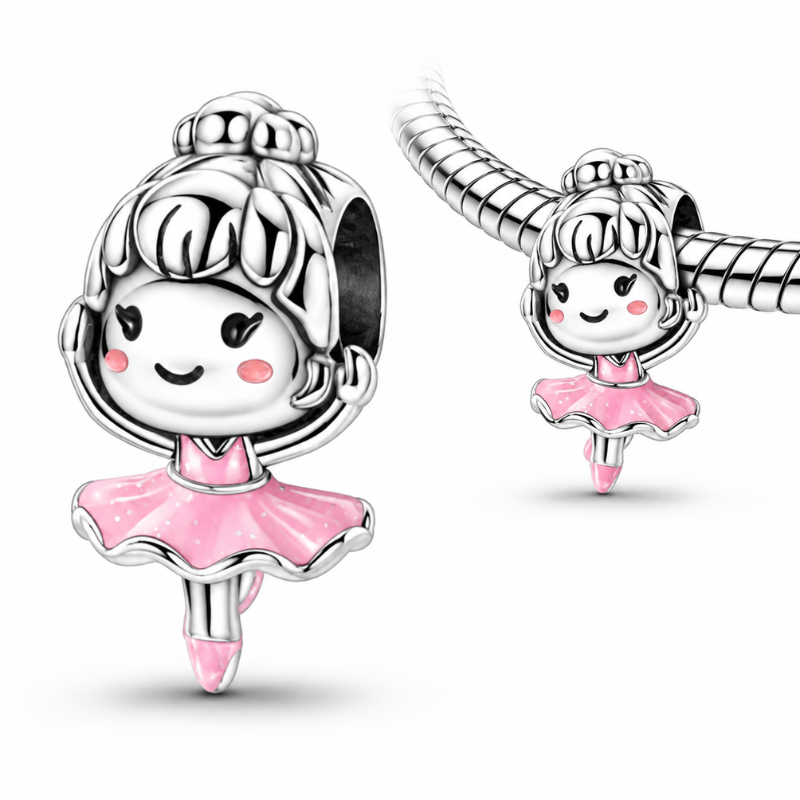 Charm pour bracelet danseuse robe rose ballerine