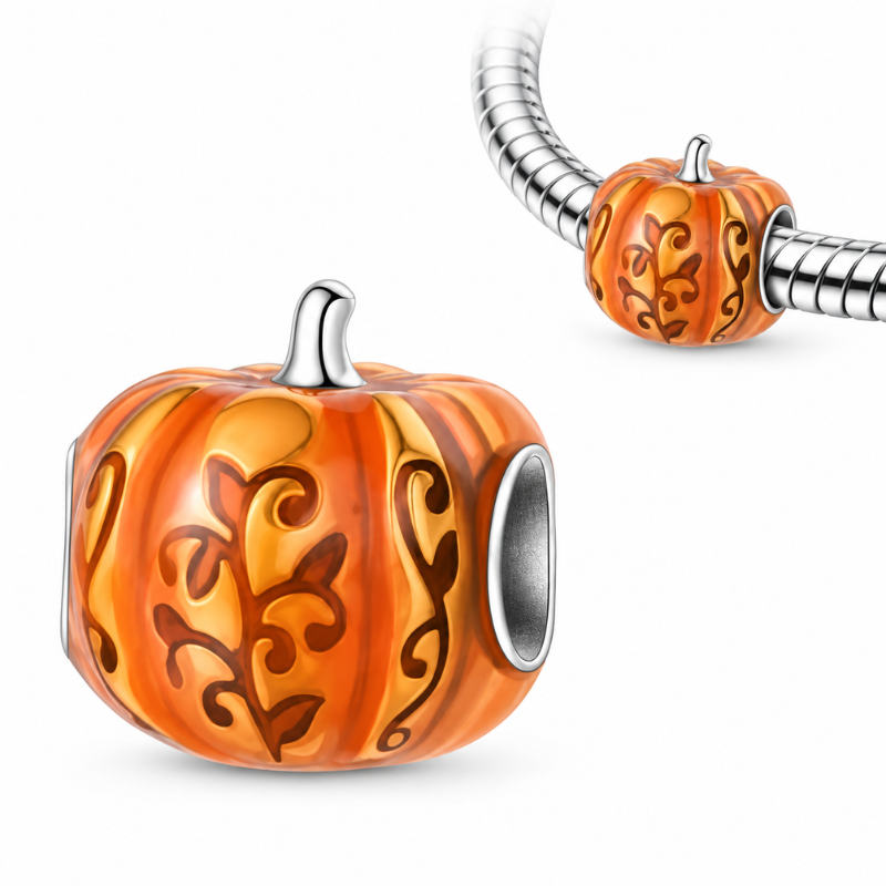 Charm pour bracelet thème automne citrouille gravée