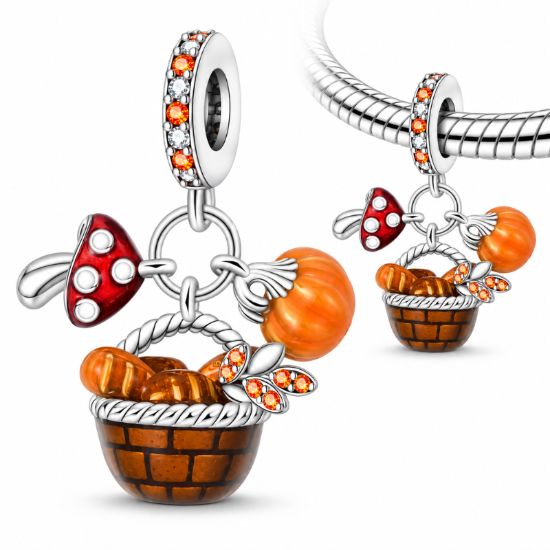 Charm pour bracelet panier d'automne pain champignon