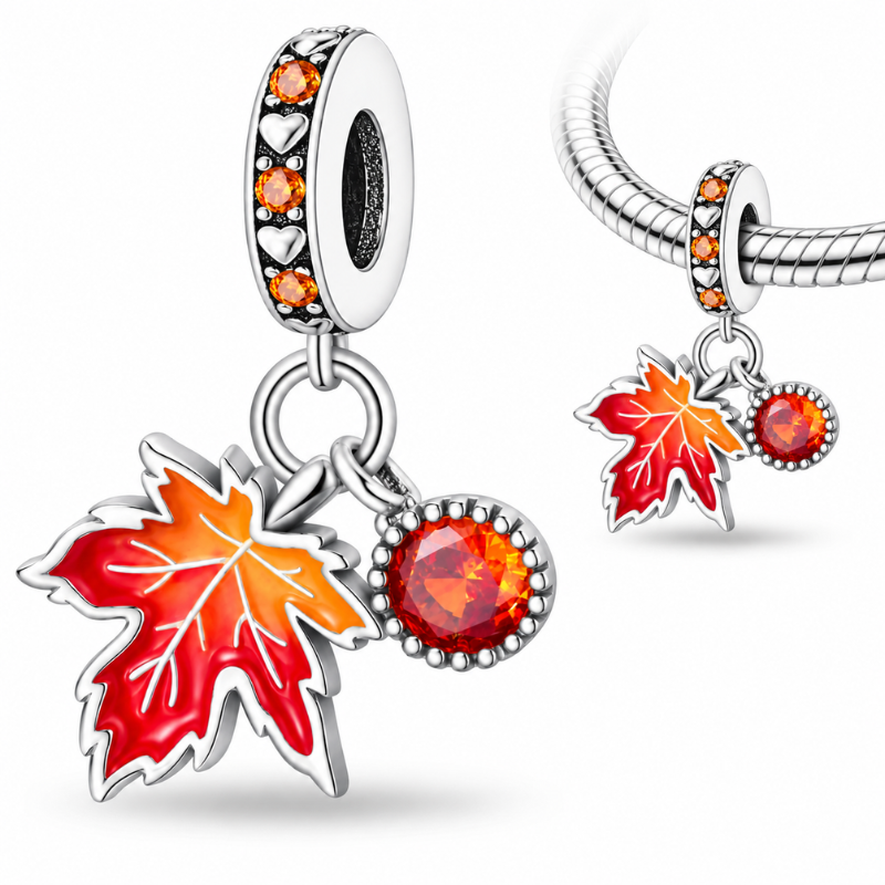 Charm pour bracelet automne feuille pierre ambre