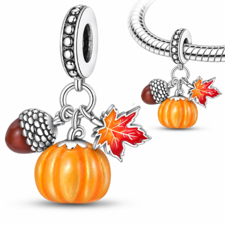 Charm pour bracelet automne citrouille noisette feuille