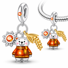 Charm pour bracelet automne ours en pull soleil ambre