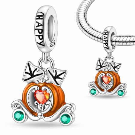 Charm pour bracelet automne citrouille carrosse coeur