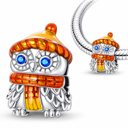 Charm pour bracelet automne chouette avec bonnet et écharpe