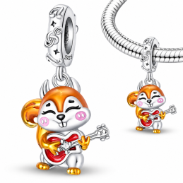 Charm pour bracelet automne écureuil musicien guitare