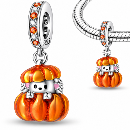 Charm pour bracelet automne hérisson dans citrouille