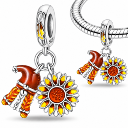 Charm pour bracelet automne tournesol bonnet lutin