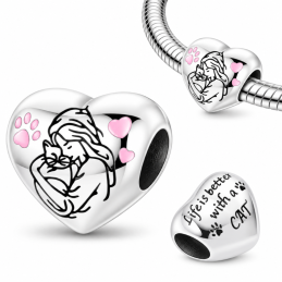 Charm pour bracelet argent coeur j'aime mon chat
